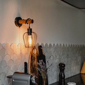Candeeiro de parede rústico preto com madeira - Stronk