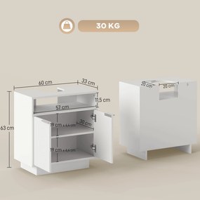 Móvel para Lavatório Pousar (NÃO INCLUIDO) com 2 Portas Canaladas para Lavatório com ou sem Pedestal  60x33x63 cm Branco