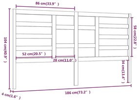 Cabeceira de cama 186x4x100 cm pinho maciço cinzento