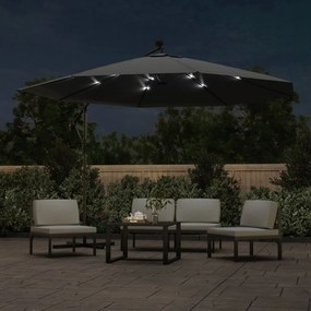 Guarda-sol cantilever c/ luzes LED poste metal 350 cm antracite