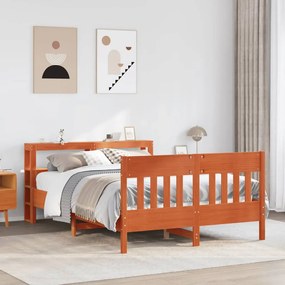 Cama sem colchão 160x200 cm madeira pinho maciço castanho-mel
