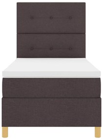 Cama Box Spring com Colchão &amp; LED Marrom Escuro 90x200 cm Tecido