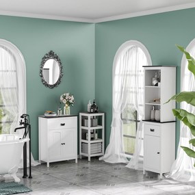 kleankin Estante para Casa de Banho de 3 Níveis Estante de Armazenamento de Casa de Banho Multiuso para Cozinha Sala de Estar Dormitório Anti-Tombo 32x30x82cm Branco e Cinza