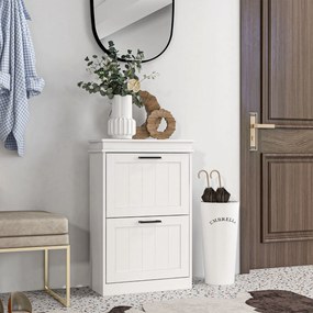 Sapateira com 2 portas basculantes 54 x 24 x 82,5 cm e prateleiras ajustáveis, para a entrada ou corredor, branco