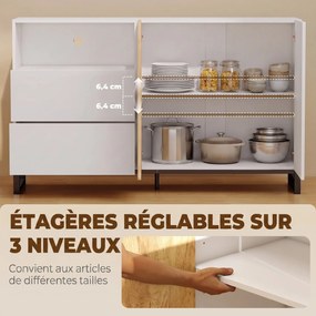 Aparador de sala 140 (L) x 40 (P) x 85 (A) cm, móvel de arrumação com 2 portas com fecho suave, 2 gavetas e prateleira ajustável, branco e cor carvalh