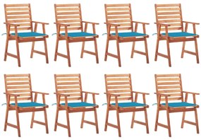 Cadeiras de jantar p/ jardim 8 pcs c/ almofadões acácia maciça