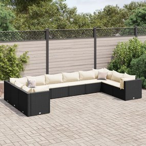 10 pcs conjunto lounge de jardim c/ almofadões vime PE preto