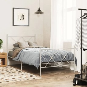 Estrutura de cama com cabeceira e pés 90x190 cm metal branco