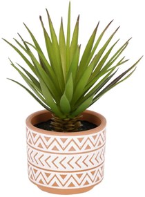 Kave Home - Planta artificial Palmera pequena com vaso de cerâmica castanho e branco 13 cm