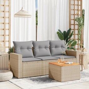 4 pcs conjunto de sofás para jardim c/ almofadões vime PE bege