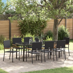 vidaXL Conjunto de Jantar de 9 Peças Preto Rattan Poliéster