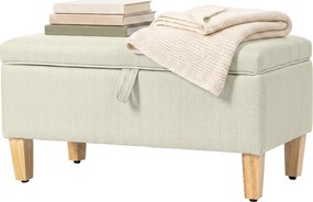 Banco de arrumação 71x37x36 cm, apoio de cama, apoio para os pés almofadado em linho com pés em madeira de borracha, bege
