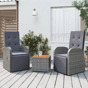 vidaXL 3 pcs conjunto lounge de jardim vime PE/acácia maciça cinza