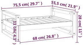 Cama para cães 75,5x55,5x28 cm madeira de pinho maciça branco
