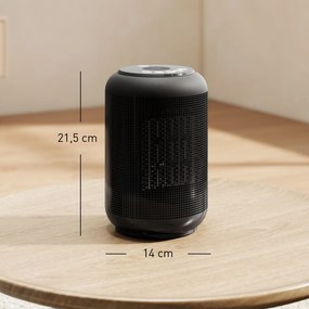 Aquecedor auxiliar cerâmico PTC, aquecedor elétrico com ventilador de 1500 W, termóstato regulável, 14 x 14 x 21,5 cm, preto