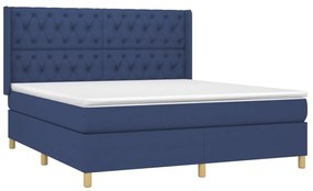 Cama box spring c/ colchão e LED 160x200 cm tecido azul