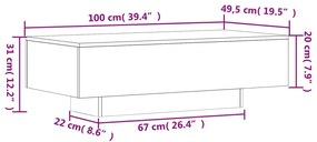 Mesa centro 100x49,5x31 cm derivados madeira carvalho castanho