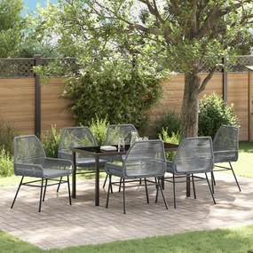 vidaXL Conjunto de Jantar de Jardim 7 Peças com Almofadas Cinza Rattan Poliéster