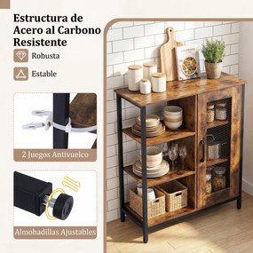 Aparador de Cozinha com Porta de Rede, 70 x 30 x 81 cm, Prateleiras Ajustáveis, Castanho