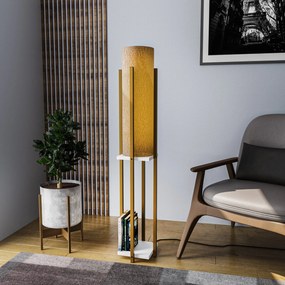 Candeeiro de Pé Shelf Lamp – Dourado e Branco – 25x25x130 cm