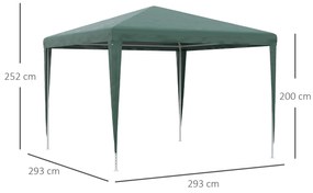 Tenda Desmontável 3x3m Tenda de Jardim com 4 Orifícios de Drenagem e Estrutura de Aço para Pátio Campismo Verde
