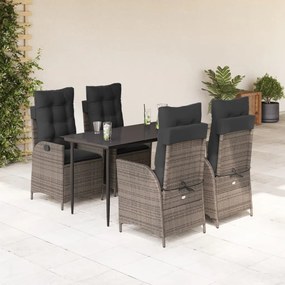 5 pcs conjunto de jantar p/ jardim c/ almofadões vime PE cinza