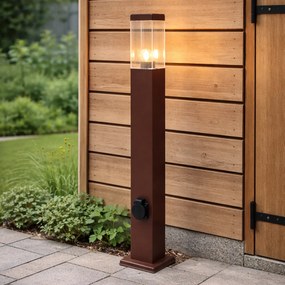 Candeeiro de exterior castanho ferrugem 80 cm com tomada IP44 - Malios