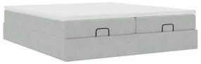 Estrutura cama otomana colchões 180x200cm veludo cinzento claro
