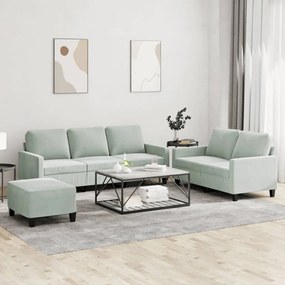 3 pcs conjunto de sofás com almofadões veludo cinzento-claro