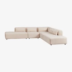 Sofá Modular De Canto Em L De 5 Peças Com Duplo Divã Fogler Tecido Pele De Borrego Bege Creme - Sklum
