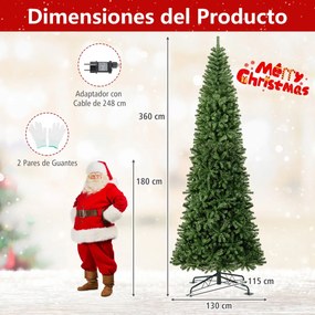 Árvore de Natal Artificial 360 x 130 cm Dobrável Pré-iluminada Interior Verde