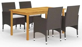 5 pcs conjunto de jantar p/ jardim c/ almofadões castanho