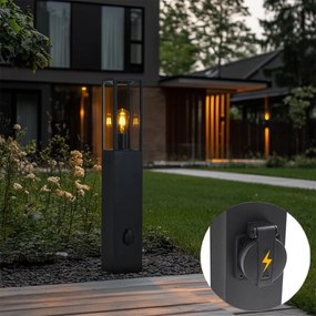 Candeeiro de chão moderno para exterior preto 80cm com tomada IP44 - Charlois