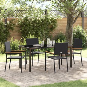 vidaXL Conjunto de Jantar de 5 Peças Preto Poly Rattan