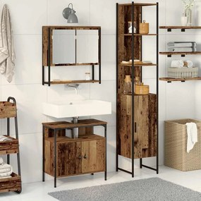 vidaXL Conjunto de Móveis para Banheiro com porta 3 pcs Madeira antiga