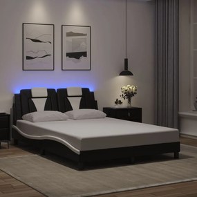 vidaXL Estrutura cama c/ luzes LED 140x190cm couro artif. preto/branco