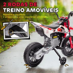 Mota Elétrica para Crianças com Bateria 12V Música Velocidade 2,4-5 km/h e Rodas Auxiliares 107x56x70 cm Vermelho