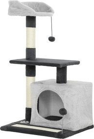 PawHut Arranhador para Gatos com Plataformas Caverna Postes Arranhadores Tapete de Sisal e Bolas 48x40x85 cm Cinzento Claro e Preto | Aosom Portugal