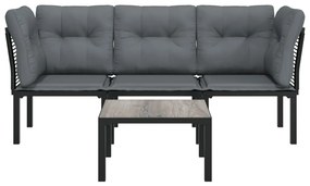 4 pcs conjunto lounge de jardim vime PE preto e cinzento