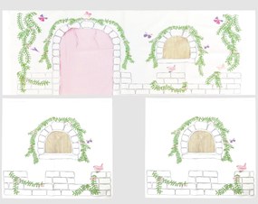 Conjunto Cama alta de Criança PINO 90 x 200 cm + estrado + escada + cortina + 3 Bolsas Pássaro Cinzenta