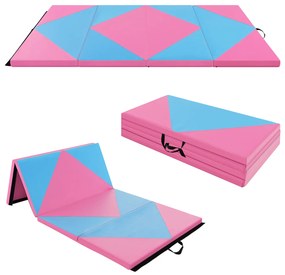 Tapete de ginástica dobrável em couro sintético de 240 cm - Rosa