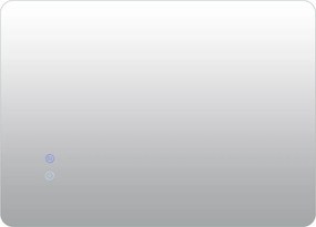 Espelho retangular de 70 x 50 cm com brilho ajustável, retroiluminado, tátil, inteligente, função de memória e design antiembaciamento Prateado