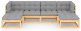6 pcs conjunto lounge de jardim c/ almofadões pinho maciço