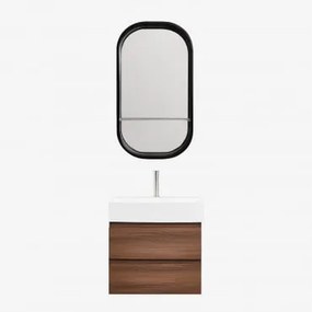 Conjunto De Móvel De Casa De Banho Em Madeira E Chapa De Freixo Com Lavatório Integrado Ona Madeira Escura & Oval Com Prateleira Preto - Sklum