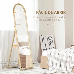 HOMCOM Espelho de Pé de Madeira Espelho de Corpo Inteiro com Suporte para Sala de Estar Dormitório Camarim Entrada Corredor Estilo Moderno 150x46x43cm Madeira