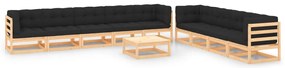 10 pcs conj. lounge jardim c/ almofadões pinho maciço antracite