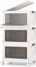 conjunto de 3 caixas empilháveis de plástico branco (75 L) tampa dobrável branco