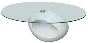 vidaXL Mesa de centro com tampo oval de vidro, branco brilhante