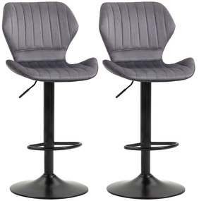 HOMCOM Conjunto de 2 Bancos Bar Giratórios e Ajustáveis em Altura Banco Alto Veludo com Encosto 47x51.5x94-114cm Cinza
