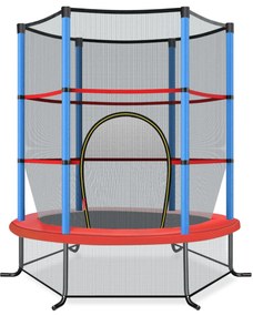 Trampolim de Jardim para Crianças Ø165CM com Rede de Proteção, Suportes de Mola e Estrutura de Aço Vermelho